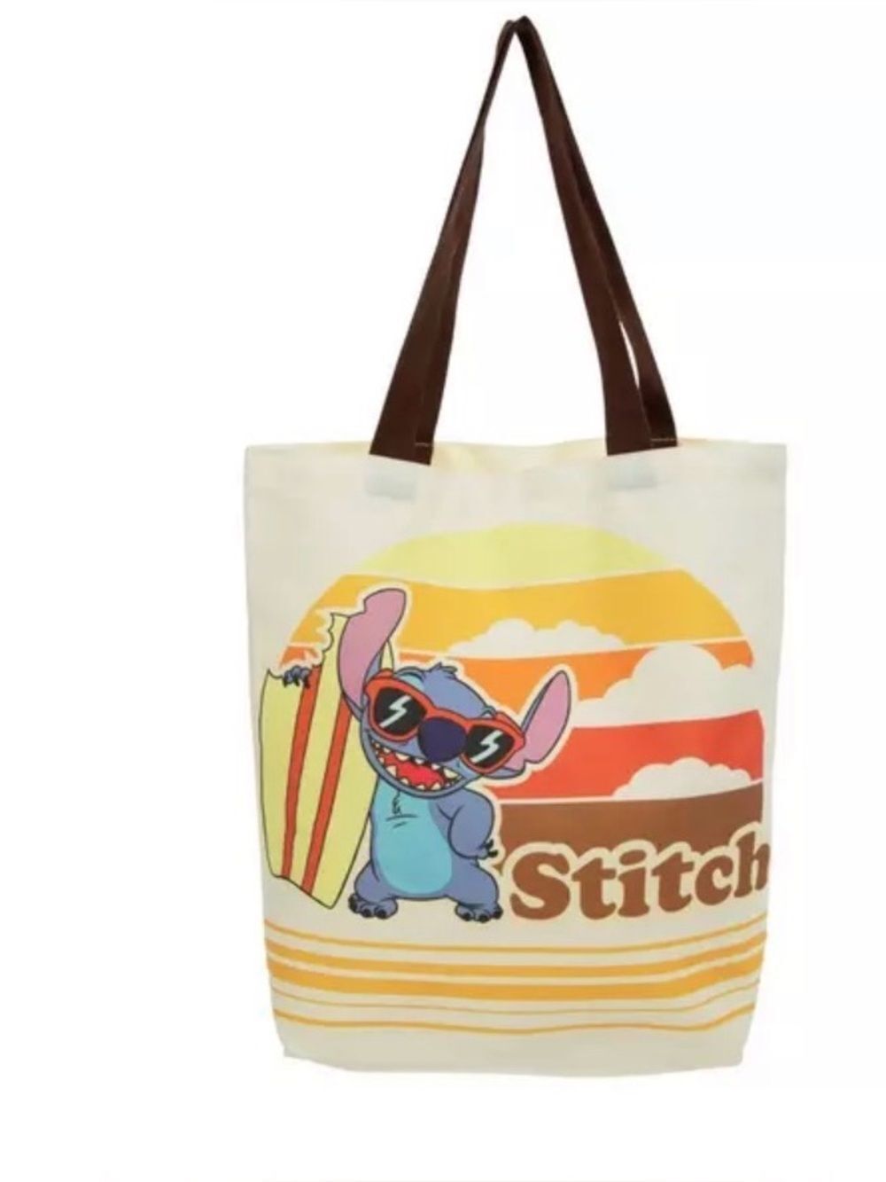 Disney Cream Tote with Blue and Pink Stitch Surf Graphic